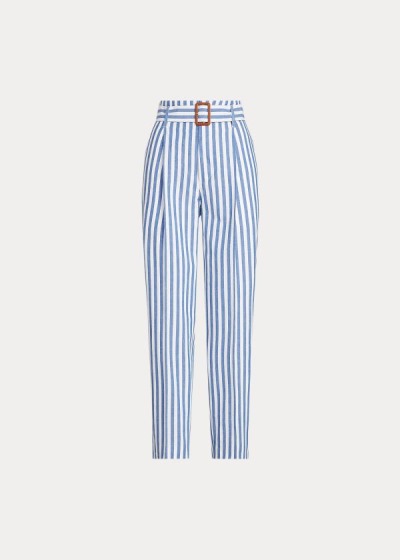 Pantalones Polo Ralph Lauren Mujer Azules / Blancos Rayas - Striped Straight-Leg - ORWUC9781